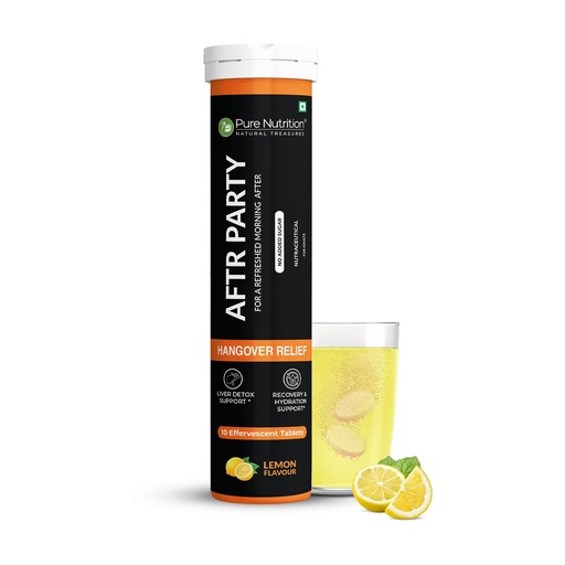 [BRSRGGD6PMNAOFA4] Pure Nutrition Aftr Party Liver Detox Supplement | Fatty Liver Detox Tablets | Hangover Support Drink with Electrolytes Hydration , B-Vitamins & Aminos | No Added Sugar | Lemon Flavour - 10 Effervescent Tablets