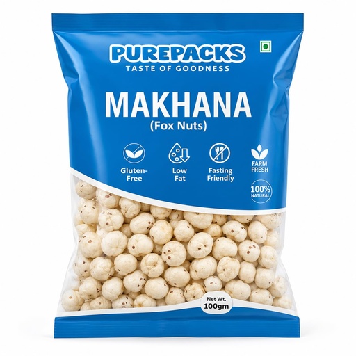 [BRSRYZA5DJ7A23DK] PurePacks Makhana Fox Nuts, Gluten-Free, Low Fat, Fasting Friendly, 100% Natural Healthy Snack, 100g