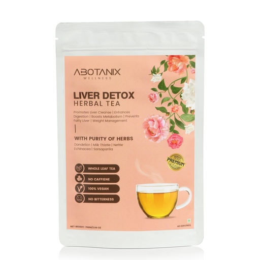 [BRSREYYNO4MAIYDK] ABOTANIX LIVER DETOX Tea 75g ( 40 Cups ), Premium Tea with Dandelion Root, Nettle, Sarsaparilla, Helps in Liver Cleanse, Prevents Fatty Liver, Enhances Digestion & Metabolism, Weight Control, Caffeine Free, Unflavoured, No Sugar
