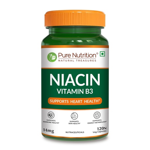 [BRSREZAQOEOQ4YIV] Pure Nutrition Niacin Vitamin B3 Supplement 14 mg | Vitamin B3 Niacinamide Supplements Supports Immune Function, Cellular Energy, Skin Health & Energy Metabolism – 120 Veg Capsules