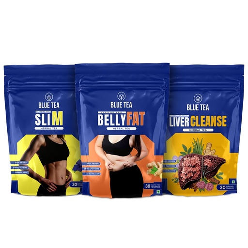 [BRSRYZAKOBYAOCDX] BLUE TEA - Combo Pack - Belly Fat & Slimming & Liver Cleanse Tea - 30 Tea Bags (Each Pack) - Zipper Pack
