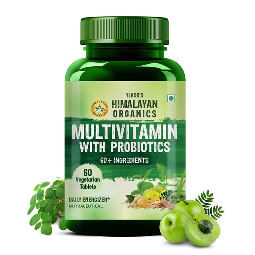 [BRSRMZY3OQHQY2TF] Vlado’s Himalayan Organics Multivitamin Tablets for Men & women With Probiotics - 60+ Ingredients multi Vitamins Supplement For Men And Women | VItamin B1,B2,B3,B5,B6B9,B12,C,E,A,K2,D Magneisum with 5B CFU Probiotic Blends with Multi minerals for Boost Stamina, Strength overall wellness - 60 Veg Tablets