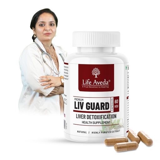 [BRSW22YDDECRM2DK] Life Aveda Liv Guard for Fatty Liver and Liver Detox Supplement | Help and Support Digestion, Blood purifier, Liver Function & Metabolism | Organic & Natural Ayurvedic Lever Detox Capsules | 60 Veg Caps (One Month Supply)