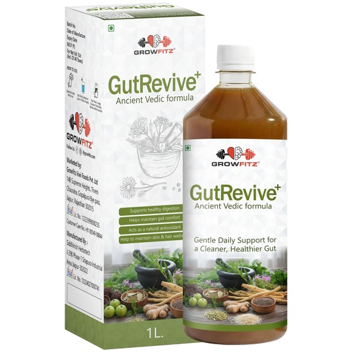 [BRSRGGL3OUNB6DTD] Growfitz GutRevive+ Liver Care Juice 1L | Natural Liver Detox & Digestive Cleanse | Triphala, Amla, Mulethi, Senna & Herbal Gut Support | No Added Sugar