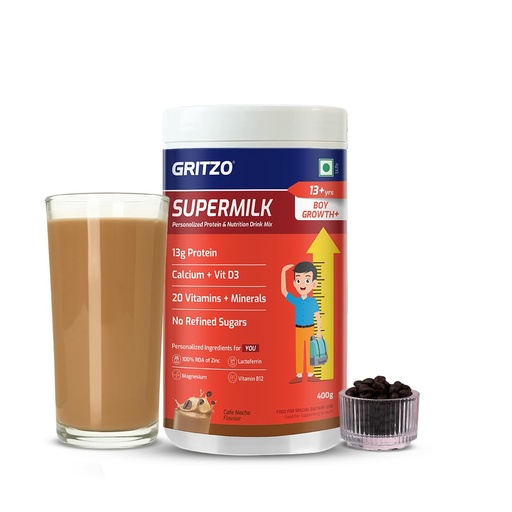 [BRSREFQFOQIWCD3Z] Gritzo SuperMilk Growth+ (13+ Boy), Cafe Mocha, 400g