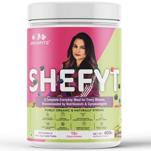 [BRSRGYYLBFYGCYA2] Growfitz Shefyt 100% Natural Plant Protein Rich 400g | 12g Protein | Meal Replacement Shake For Weight Control & Management | 50+ Powerful Herbs | Energy, Wellness, Immunity, Law Fat (Cardamom)