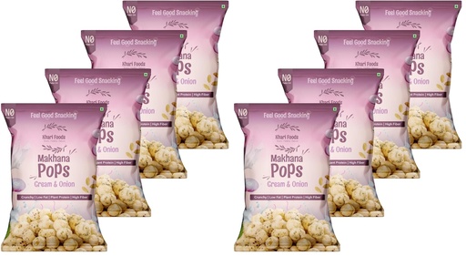 [BRSRYZAOAUPGYD35] Khari Foods Premium Flavoured Makhana 25g, Crunchy & Roasted Makhana Pops, Protein Source, Fibre Rich, No Palm Oil, Gluten Free (Cream & Onion Pack 4) (Pack of 2)