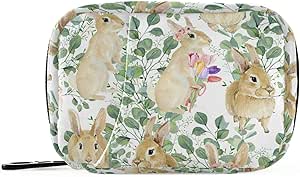 [BRSRMAQEOYPBSALZ] Watercolor Leaves Rabbits Pill Box 7 Day Pill Case Bag Travel Pill Organizer Bag with Zipper Pill Bag Portable Weekly Case Compact Size for Vitamin Supplement Holder