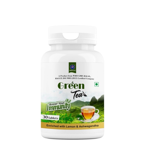 [BRSRGGQPDEDRECL2] Green Tea Tablets for Immunity & Metabolism | Enriched with Lemon & Ashwagandha | Herbal Supplement | 30 Tablets
