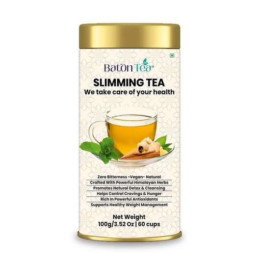 [BRSRGA35CAIQ2FAZ] Baton Slimming Green Tea 100g Tin | 18 Natural Herbs for Weight Management & Detox | Supports Metabolism, Fat Burning & Digestive Health | Zero Sugar | For Men & Women | Pack of 1