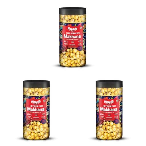 [BRSRYZAOBACWACD3] Happilo Premium Makhana Superhot Peri Peri Jar 80g | Roasted Foxnuts, Phool Makhana | Healthy Snacks | Low Calorie, Vegan & Spicy (Pack of 3)
