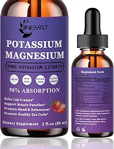 [BRSROAAZCUMWKHLH] Potassium Magnesium Supplement Liquid Drops - Non-GMO & Gluten Free - High Absorption Magnesium Complex Potassium Citrate 99mg, Zinc, Vitamins C, D3, Complex B for Bone, Heart, Muscle & Nerve