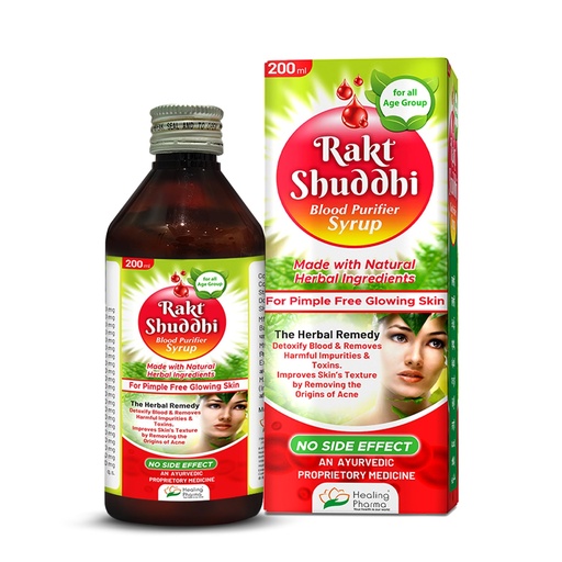 [BRSRABTYAVYBQYL6] Healing Pharma - Rakt Shuddhi Blood Purifier Syrup Ayurvedic for Pimple Free Glowing Skin | Detoxify Blood & Removes Harmful Impurities & Toxins - for All Age Group (200ml)