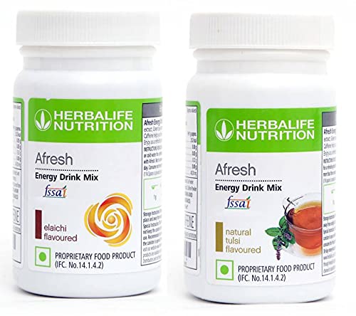 [BRSW2FIQBYCRE3IU] HERBALIFE Afresh Energy Drinks Mix Elaichi + Tulsi Flavour (1+1) Energy Drink 50g each (100 g, Elaichi, Tulsi Flavored)
