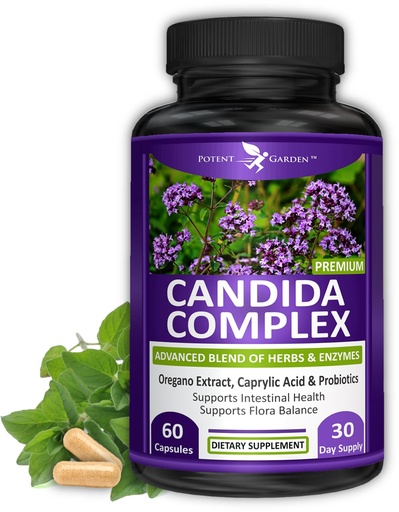 [BRSROAQHBMDRYHTB] Potent Garden Candida Complex - Oregano and Caprylic Acid Blend, Gut Flora Balance Complex, Intestinal Health & Immune Support with Herbs & Probiotics, Gut Health Supplements for Women & Men 60 Count