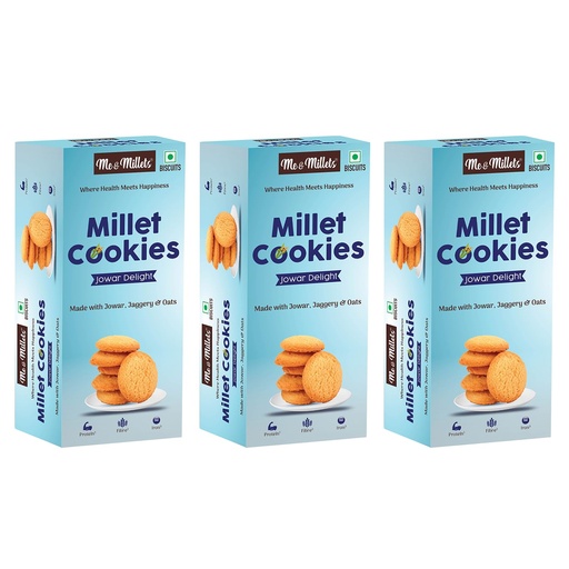 [BRSROBDROFYROG3X] ME & MILLETS Cookies Jowar Delight (75g X 3) - Delicious Millets Biscuits, Rich In Fiber & Protein, Healthy Tea Snack (Jain Friendly)