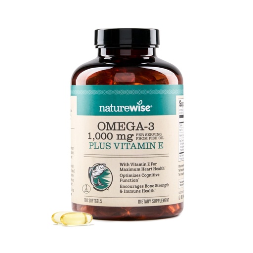 [BRSROZYPO4MRUYL7] NatureWise Extra-Strength Omega 3 Fish Oil Supplement - 1000mg per Serving - 600 EPA & 400 DHA and Vitamin E - Support for Heart & Brain Health - Lemon Flavor, GMO-Free - 180 Softgels[3-Month Supply]