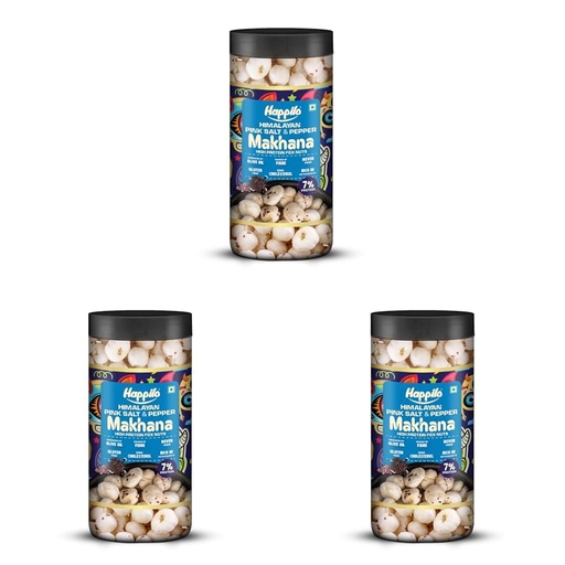 [BRSRYZAOBEFBS3TA] Happilo Premium Makhana Himalayan Pink Salt & Pepper Jar 80g | Roasted Foxnuts, Phool Makhana | Healthy Snacks | Low Calorie & Vegan (Pack of 3)