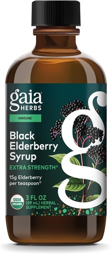 [BRSWIYL7C4ARQFTM] Gaia Herbs Black Elderberry Syrup - Immune Support Supplement - Black Elderberries (Sambucus nigra) organikoz egina sistema immunologikoarentzat* - USDA Certified Organic Formula - 3 Fl Oz (18-Day Supply)