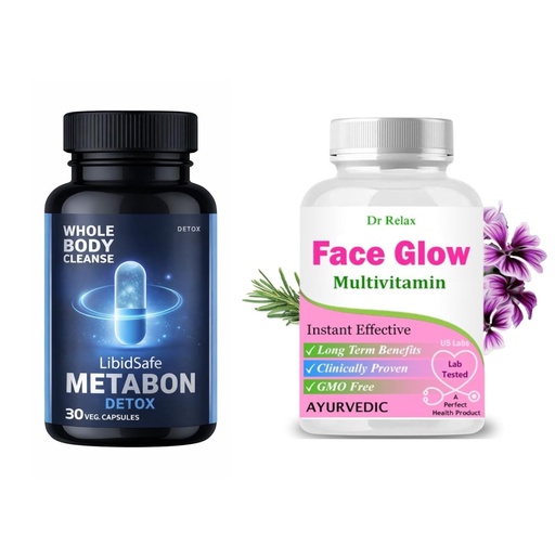 [BRSRGAYCOEJWYFIZ] Metabon Detox Capsules + Extra Special Face Glow Capsules | Whole Body Cleanse & Skin Glow Support Combo (Pack of 2)