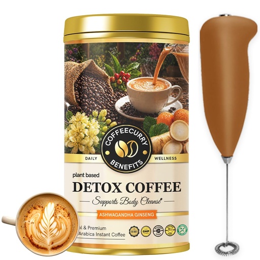 [BRSRAGAQOQIBGADP] COFFEECURRY Detox Coffee Tin Can - 65 Grams with Frother - Premium Arabica Coffee Powder for Liver Cleansing, Improves Digestion and Body Detox