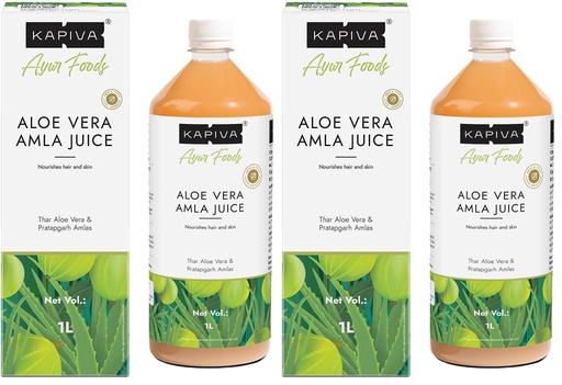 [BRSREBDRCR5GEELA] Kapiva Aloe Vera + Amla Juice | Cold-pressed Juice for Glowing Skin | Helps with Metabolism (1L) (Pack of 2)