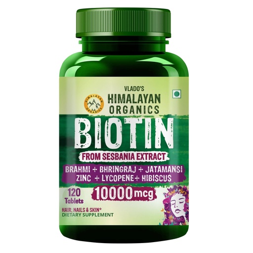 [BRSWGBI7AF4AIYLL] Vlado's Himalayan Organics Biotin Tablets for Hair Growth -10000mcg Biotin Supplement - With Brahmi, Jatamansi, Bhringraj, Hibiscus, Lycopene, Bamoo Extract & Vitamin C with Zinc I Hair Supplements for Women & Men - 120 Tablets