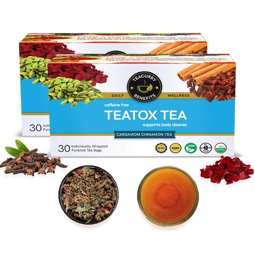 [BRSW2YD5CF7AYFIV] TEACURRY Cleanse Combo Green Tea (2 Months Pack, 60 Tea Bags) - Helps with Intestinal Health, Liver Cleanse, Metabolism - Green Tea Bags - Wellness Tea Powder