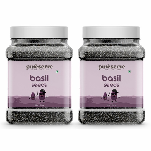 [BRSREEIPCV6RYH33] Pureserve Premium Basil Seeds 1Kg (500g x 2) | Organic Sabja Seeds Rich in Fiber, Omega 3 & Antioxidants | Natural Superfood for Weight Management, Digestion, Detox Drinks, Falooda, Smoothies & Daily Nutrition