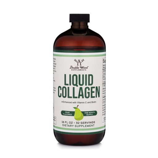 [BRSRAHQROICRSFD4] Double Wood Supplements Premium Liquid Collagen - 2500mg of Hydrolyzed Bovine Collagen (Type 1, 3 and Grassfed) - 32 Servings - for Women and Men - 30 mcg of Biotin - Sugar Free Pear Flavor