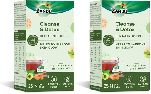 [BRSRYZAOO4HRSA3V] Zandu Cleanse & Detox Herbal Infusion: Use This Tea Bag To Give Your Body The Gift Of Good Health |Helps Improve Skin Glow & Detoxifies The Body (25 Tea Bags), Green Tea, 90 Gram (Pack of 2)