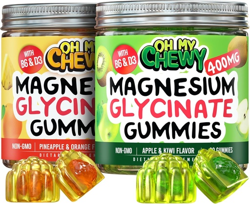 [BRSRAAQOPMBBUGY4] Magnesium Gummies Bundle – 2 Bottles (60 Each) – Apple Kiwi & Pineapple Orange