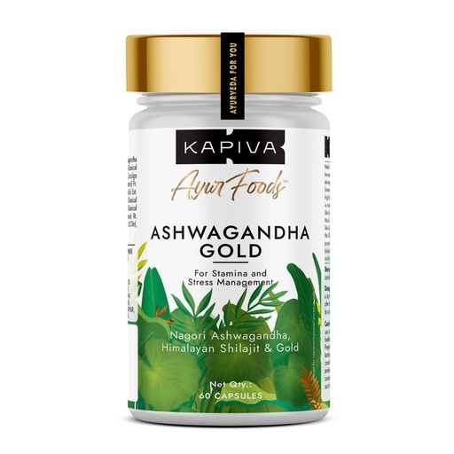 [BRSRMYINCBYWOADO] Kapiva Ashwagandha Gold 60 Caps |183rd day Nagori Ashwagandha | 5% Withanolide | Helps in Stress & Sleep Management | Improves Gym Performance | For Men & Women |100% Ayurvedic