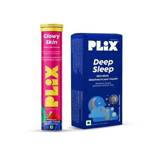[BRSRMZ3RCQIWMEL2] The Plant Fix Plix Beauty Sleep ComboDeep Sleep 30 Mini Mints with Melatonin for a Restful Sleep & Skin Glow Glutathione 15 Effervescent Tablets for Youthful & Glowy Skin,2 count,15 capsules
