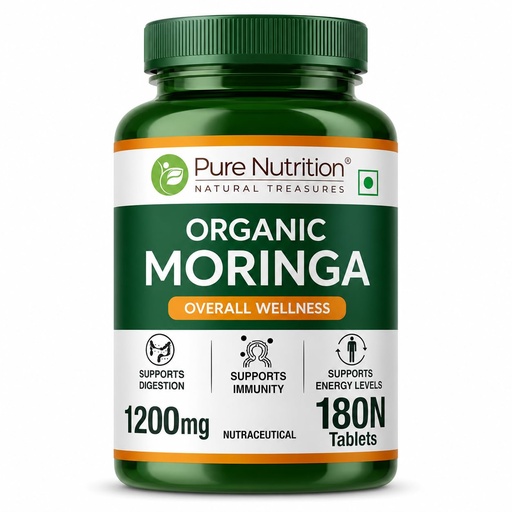[BRSRE2Q7ARYQGF3X] Pure Nutrition Organic Moringa Tablets with 1200mg Leaves Extract | Moringa Tablets for Healthy Digestion, Immunity, Energy Levels & Detox – 180 Veg Tablets