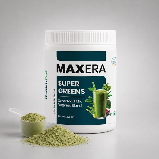 [BRSRGBIHOAIA2GTV] Maxera Super Greens Powder | Complete Superfood Blend with 28+ Superfoods | Plant-Based Daily Nutrition Energy & Immunity | 200 gm