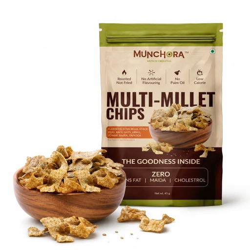 [BRSRGAQ3AEPQGHQ6] Munchora Multi-Millet Chips – Roasted Healthy Millet Snack | No Maida, Zero Trans Fat | 45g × 4 Packs