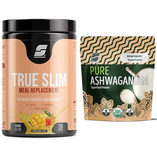 [BRSRYYACOECAMDYY] Sparkfusion True Slim Protein Powder Meal Replacement Shake | For Weight Control And Management | | Sparkfusion Pure & Natural Ashwagandha Powder | Ayurvedic Support for Stress Relief, Mental Calmne