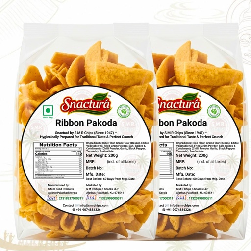 [BRSRYZT3CEIWYDTD] Snacturá Ribbon Pakkoda 200g | Crispy Savoury Snack Pack | South Indian Traditional Ribbon Pakoda | 400g (Pack of 2 x 200g)
