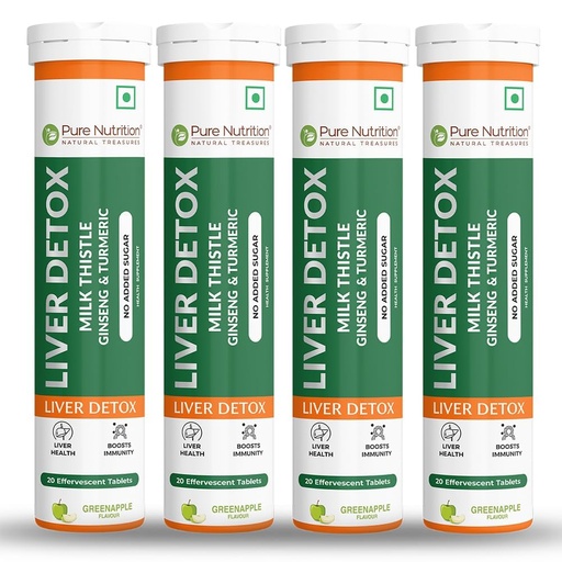 [BRSRACD4BYNQOE3F] Pure Nutrition Liver Detox 80 Effervescent Tablets | Milk Thistle Supplement with Ginseng and Turmeric | Supports Liver Health, Cleanse, Metabolism & Digestive Health | Green Apple Flavour