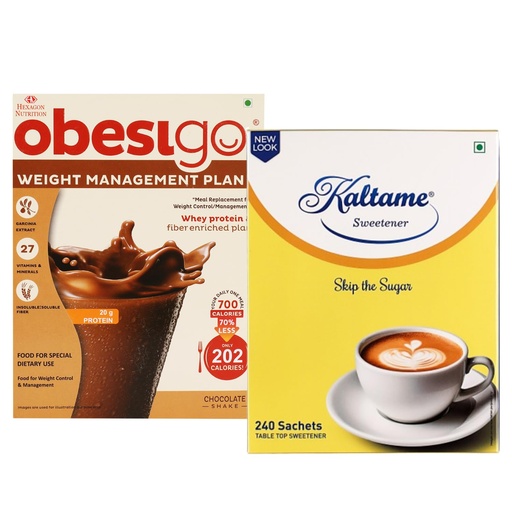 [BRSRYGT5BZ6WEFDH] Obesigo BLCD - Weight Management | Chocolate - 350Gm (7 Sachets*50g) + Kaltame - Non Caloric Sweetener