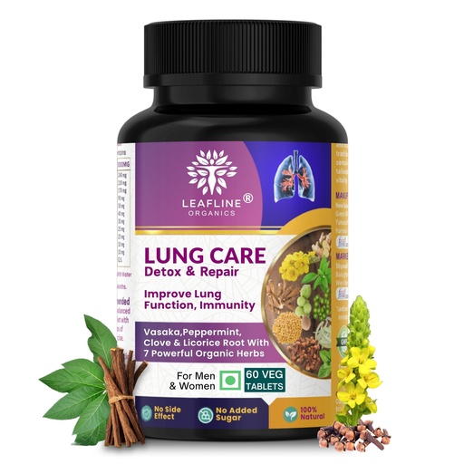 [BRSRAAY5BZ6GEEQ6] Leafline Lung Detox & Repair With Vitamin-C, Vasaka, Mullein, Tulsi | Improves lung Function, Reduce Cough | Clears Mucus, Pollution, Smoke Tar | 1000Mg 60 Veg Tablet | Advance Lung Health Supplements For Men & Women