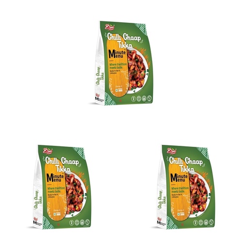 [BRSRYZAOBF7W2YA2] Desi Treat Minute Menu Chilli Chaap Tikka | Ready to Eat in 3 Minutes | Plant-Based Protein Rich Snack | Ideal for Lunch, Dinner, Party & Travel Meals | 300g Pack (Pack of 3)