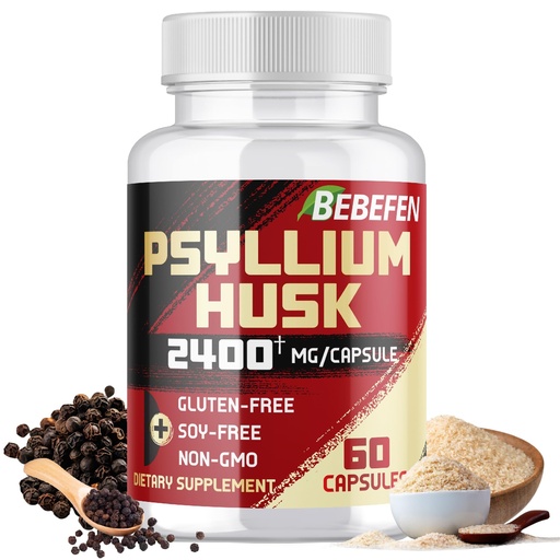 [BRSROFL2CAFWAHLF] BEBEFEN Psyllium Husk Capsules 2400mg with Black Pepper - 2 Month Supply - Non-GMO and Gluten-Free Formula