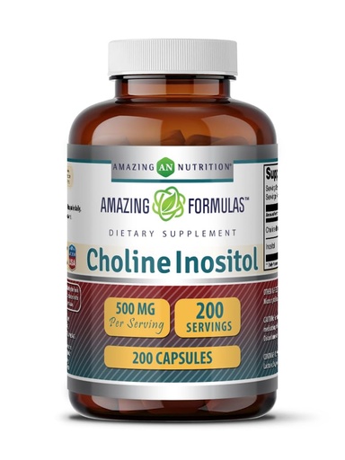 [BRSWGBIBO56GYYL3] Amazing Formulas Choline & Inositol Supplement | 500 Mg Per Serving | Capsules | Non-GMO | Gluten-Free | Made in USA (1 Pack, 200 Capsules)