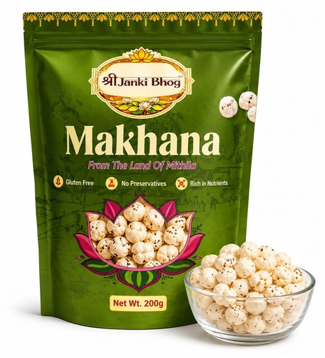 [BRSRGBQ7C4FBYFLX] SHREE JANKI BHOG Premium Raw Makhana 200g | Fox Nuts (Phool Makhana) | Natural Lotus Seeds | High Protein Healthy Snack | Gluten Free | Fasting Food | Roasted Snack Ingredient