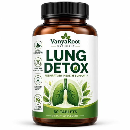 [BRSRYGANOEIR6237] VanyaRoot Naturals Lung Detox Tablets Ayurvedic Herbal Supplement with Ashwagandha Giloy Amla Tulsi Haldi Pippali & Mulethi for Respiratory Wellness Support 500mg, 60 Tablets