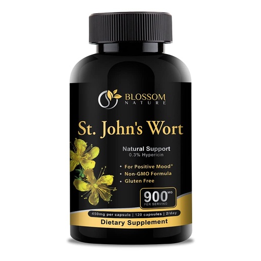 [BRSWYYA5C4CR4HT5] St Johns Wort 900mg-Mood Support Supplement*-Calm Supplements*-120 Vegetable St Johns Wort Capsules(2 Month Supply),450mg of Vegan, Non-GMO St. John's Wort (Hypericum Perforatum),0.3%Hypericin per Cap