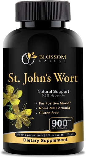 [BRSWYYA5C4CR4HT5] St Johns Wort 900mg-Mood support suplementari *- Calem suplementaris * 12 Vegetable St Johns Worst Capsules(2 months), 450mg de Vegan, NopMO St. John' sperum Perforum), 0. 33%yperic per Cap