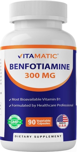 [BRSW2GAEBMARUEYU] Vitamatic Benfotiamine 300 mg 90 Vegetarian Capsules - Also Called Fat Soluble Vitamin B1 (90 Count (Pack of 1)) (1 Bottle)